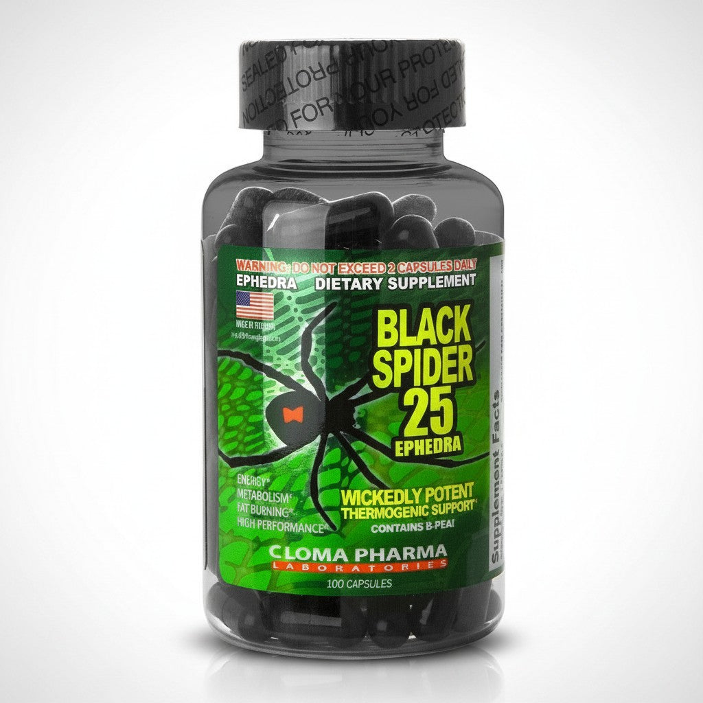 Cloma Pharma Black Spider 25 Ephedra 100 Capsules | Advanced Thermogenic Fat Burner & Energy Support