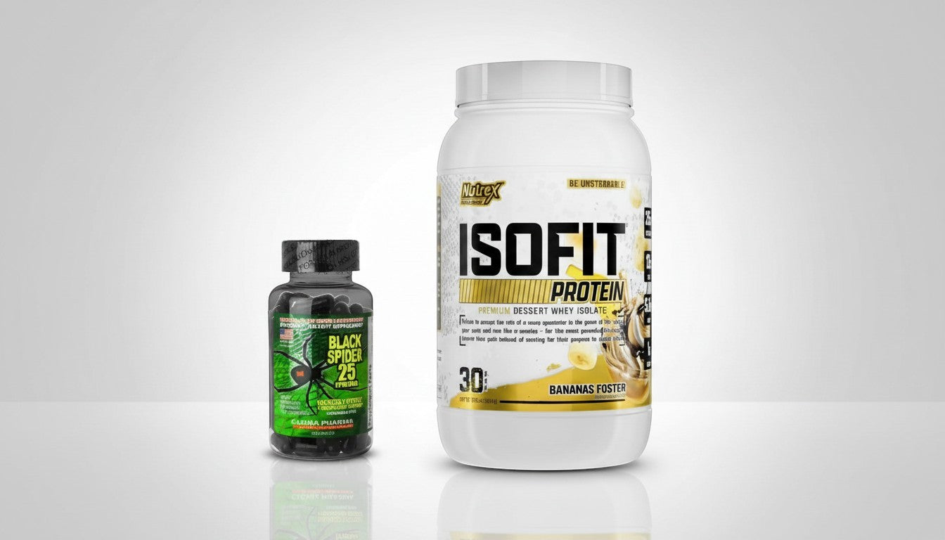 Nutrex ISOFIT Protein Bananas Foster 30 Servings + Black Spider 25 Ephedra | Lean Muscle & Cutting Stack