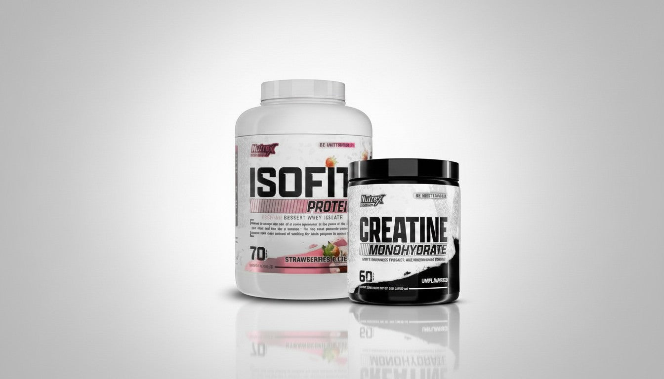 Nutrex ISOFIT Protein Strawberries & Cream 70 Servings + Nutrex Creatine Monohydrate 60 Servings | Lean Muscle & Strength Stack