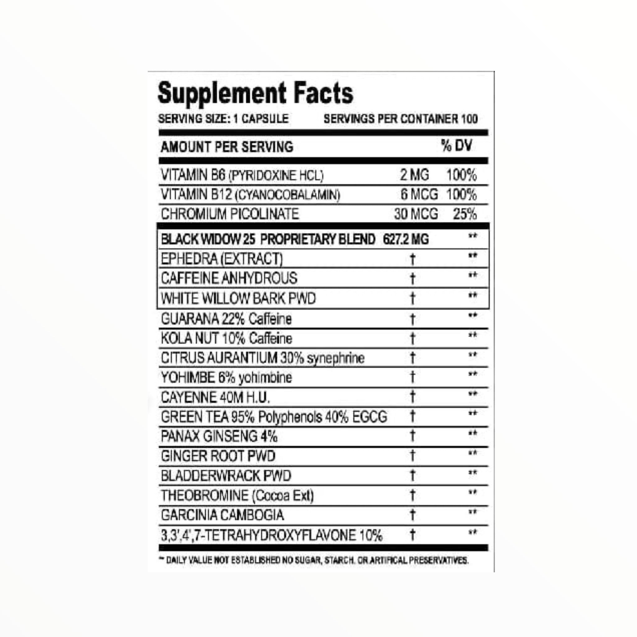 Cloma Pharma Black Spider 25 Ephedra 100 Capsules | Advanced Thermogenic Fat Burner & Energy Support