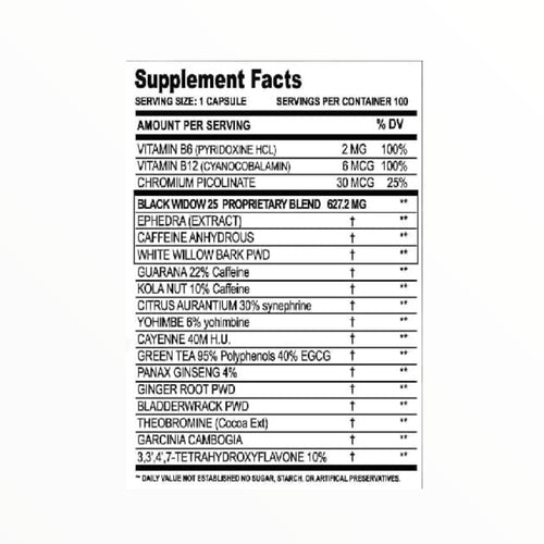 Cloma Pharma Black Spider 25 Ephedra 100 Capsules | Advanced Thermogenic Fat Burner & Energy Support